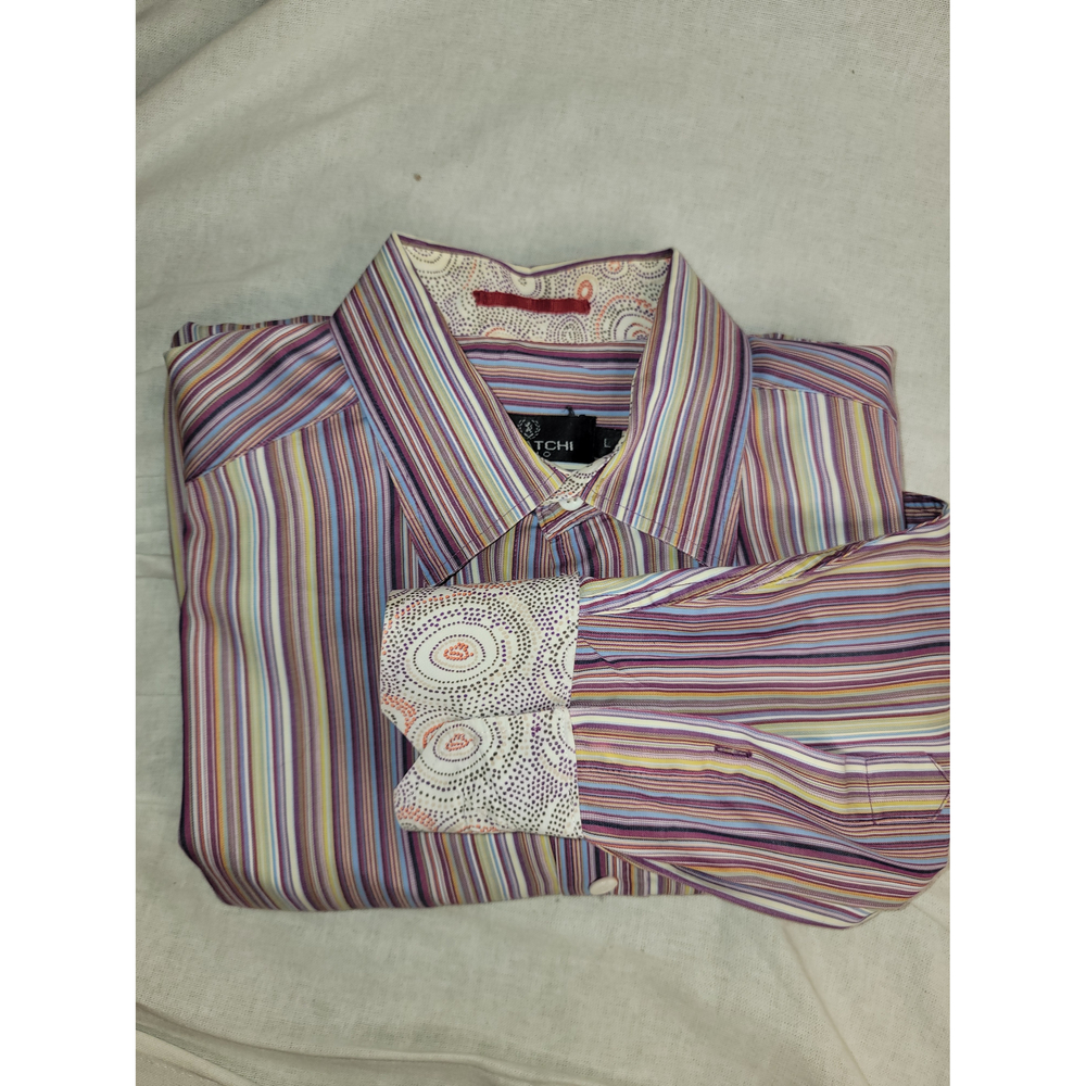 Bugatchi Uomo Red Label Striped Shirt Mens L Pink Red Purple Multicolor